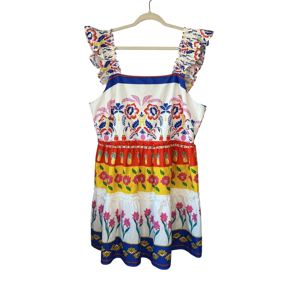 Sugarlips Olympia Floral Pineapple Tiered Ruffle Mini Dress Multicolor 2X